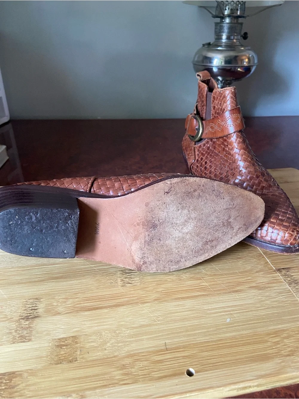 Cole Haan Men's Woven Leather Chelsea Boots in Chestnut Brown